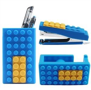 Durable Square 3D Building Blocks Silicone Nhựa Pen Holder